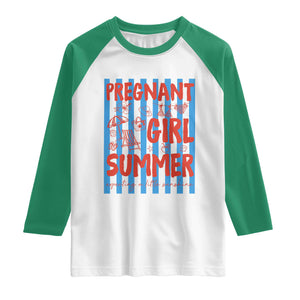 Pregnant Girl Summer Raglan Shirt Funny Beach Pregnancy Announcement TS14 White Kelly Green Print Your Wear