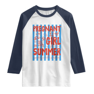 Pregnant Girl Summer Raglan Shirt Funny Beach Pregnancy Announcement TS14 White Navy Print Your Wear