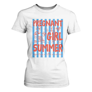 Pregnant Girl Summer T Shirt For Women Funny Beach Pregnancy Announcement TS14 White Print Your Wear