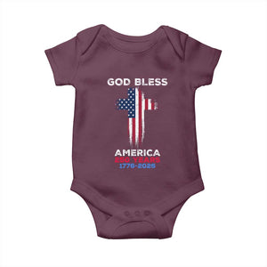 God Bless America 250 Years 1776-2026 Baby Onesie Christian Cross Flag TS14 Maroon Print Your Wear