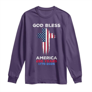 God Bless America 250 Years 1776-2026 Long Sleeve Shirt Christian Cross Flag TS14 Purple Print Your Wear