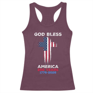 God Bless America 250 Years 1776-2026 Racerback Tank Top Christian Cross Flag TS14 Maroon Print Your Wear