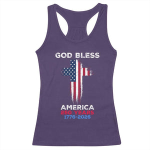 God Bless America 250 Years 1776-2026 Racerback Tank Top Christian Cross Flag TS14 Purple Print Your Wear