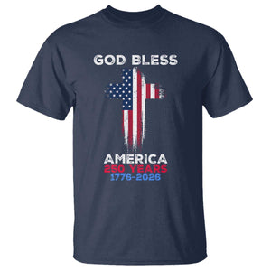 God Bless America 250 Years 1776-2026 T Shirt Christian Cross Flag TS14 Navy Print Your Wear