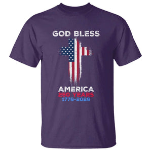 God Bless America 250 Years 1776-2026 T Shirt Christian Cross Flag TS14 Purple Print Your Wear