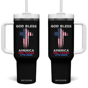 God Bless America 250 Years 1776-2026 Tumbler With Handle Christian Cross Flag TS14 One Size: 40 oz Black Print Your Wear