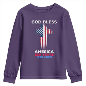 God Bless America 250 Years 1776-2026 Youth Sweatshirt Christian Cross Flag TS14 Purple Print Your Wear