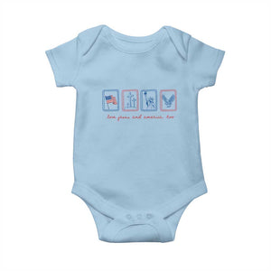 Loves Jesus and America Too Baby Onesie 4th of July Christian TS14 Light Blue Print Your Wear