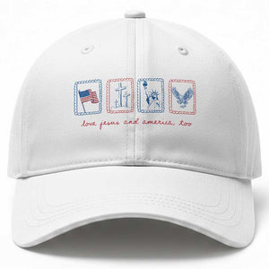 Loves Jesus and America Too Baseball Cap 4th of July Christian
