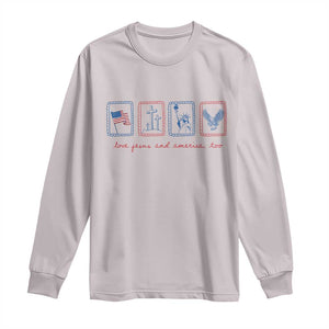 Loves Jesus and America Too Long Sleeve Shirt 4th of July Christian TS14 Ice Gray Print Your Wear