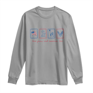 Loves Jesus and America Too Long Sleeve Shirt 4th of July Christian TS14 Sport Gray Print Your Wear