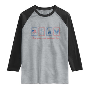 Loves Jesus and America Too Raglan Shirt 4th of July Christian TS14 Heather Gray Black Print Your Wear