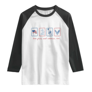 Loves Jesus and America Too Raglan Shirt 4th of July Christian TS14 White Black Print Your Wear