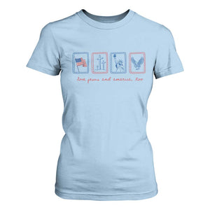 Loves Jesus and America Too T Shirt For Women 4th of July Christian TS14 Light Blue Print Your Wear