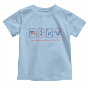 Loves Jesus and America Too Toddler T Shirt 4th of July Christian TS14 Light Blue Print Your Wear