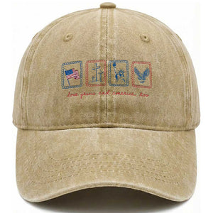Loves Jesus and America Too Washed Cotton Baseball Cap 4th of July Christian