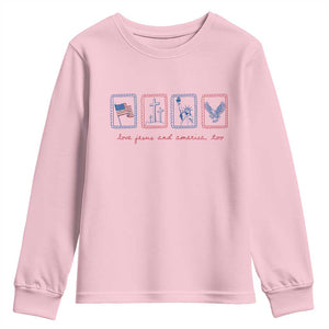 Loves Jesus and America Too Youth Sweatshirt 4th of July Christian TS14 Light Pink Print Your Wear