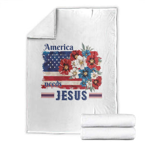 America Needs Jesus Throw Blanket Christian Floral US Flag 4th of July TS14 White Print Your Wear