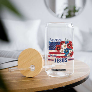 America Needs Jesus Glass Can Christian Floral US Flag 4th of July TS14 Print Your Wear