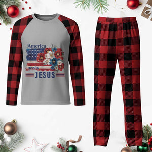 America Needs Jesus Plaid Pajama Set Christian Floral US Flag 4th of July TS14 Buffalo Plaid Print Your Wear