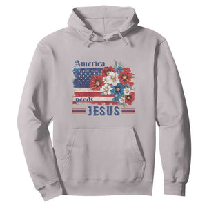 America Needs Jesus Hoodie Christian Floral US Flag 4th of July TS14 Ice Gray Print Your Wear