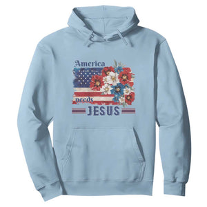 America Needs Jesus Hoodie Christian Floral US Flag 4th of July TS14 Light Blue Print Your Wear