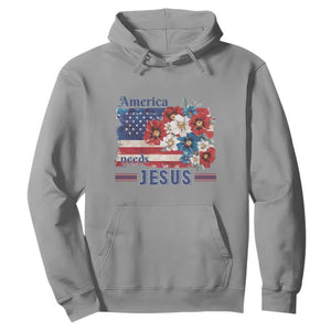 America Needs Jesus Hoodie Christian Floral US Flag 4th of July TS14 Sport Gray Print Your Wear