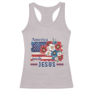 America Needs Jesus Racerback Tank Top Christian Floral US Flag 4th of July TS14 Ice Gray Print Your Wear