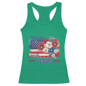 America Needs Jesus Racerback Tank Top Christian Floral US Flag 4th of July TS14 Irish Green Print Your Wear