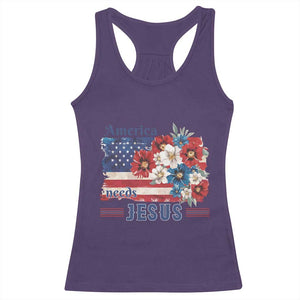 America Needs Jesus Racerback Tank Top Christian Floral US Flag 4th of July TS14 Purple Print Your Wear