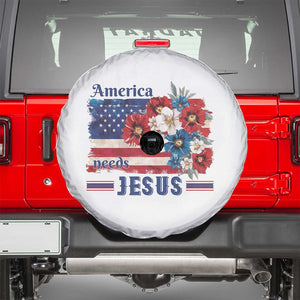 America Needs Jesus Spare Tire Cover Christian Floral US Flag 4th of July TS14 White Print Your Wear