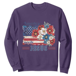 America Needs Jesus Sweatshirt Christian Floral US Flag 4th of July TS14 Purple Print Your Wear
