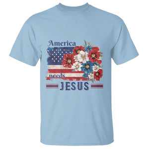 America Needs Jesus T Shirt Christian Floral US Flag 4th of July TS14 Light Blue Print Your Wear