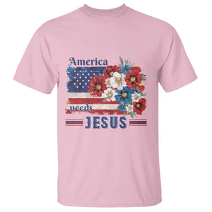 America Needs Jesus T Shirt Christian Floral US Flag 4th of July TS14 Light Pink Print Your Wear