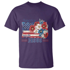America Needs Jesus T Shirt Christian Floral US Flag 4th of July TS14 Purple Print Your Wear