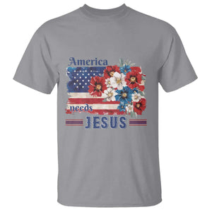 America Needs Jesus T Shirt Christian Floral US Flag 4th of July TS14 Sport Gray Print Your Wear