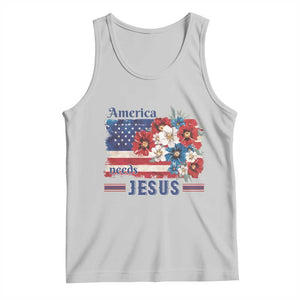 America Needs Jesus Tank Top Christian Floral US Flag 4th of July TS14 Ash Print Your Wear