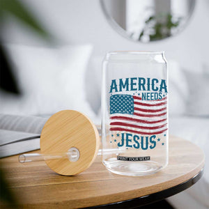 America Needs Jesus Glass Can 4th of July Christian TS14 Print Your Wear