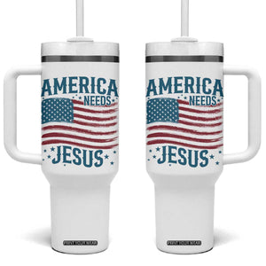America Needs Jesus Tumbler With Handle 4th of July Christian TS14 One Size: 40 oz White Print Your Wear