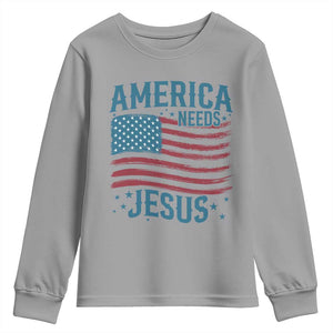America Needs Jesus Youth Sweatshirt 4th of July Christian TS14 Sport Gray Print Your Wear