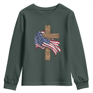 God Bless America 250 Years Youth Sweatshirt 4th of July Christian Jesus TS14 Dark Forest Green Print Your Wear