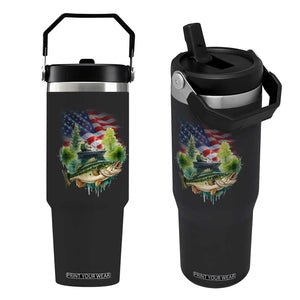 Bass Fishing Patriotic American Flag Flip Straw Tumbler TS14 One Size: 30 oz Black Print Your Wear