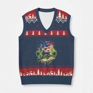 Bass Fishing Patriotic American Flag V-Neck Knit Sweater Vest TS14 Navy Red Print Your Wear