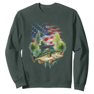 Bass Fishing Patriotic American Flag Sweatshirt TS14 Dark Forest Green Print Your Wear