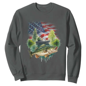 Bass Fishing Patriotic American Flag Sweatshirt TS14 Dark Heather Print Your Wear