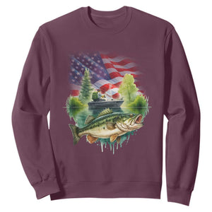 Bass Fishing Patriotic American Flag Sweatshirt TS14 Maroon Print Your Wear