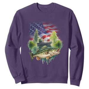 Bass Fishing Patriotic American Flag Sweatshirt TS14 Purple Print Your Wear