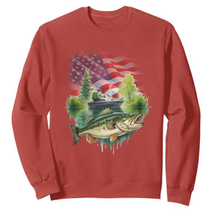 Bass Fishing Patriotic American Flag Sweatshirt TS14 Red Print Your Wear