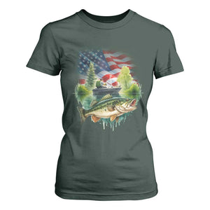 Bass Fishing Patriotic American Flag T Shirt For Women TS14 Dark Forest Green Print Your Wear