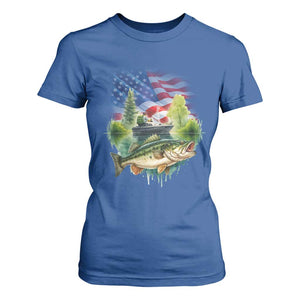 Bass Fishing Patriotic American Flag T Shirt For Women TS14 Royal Blue Print Your Wear